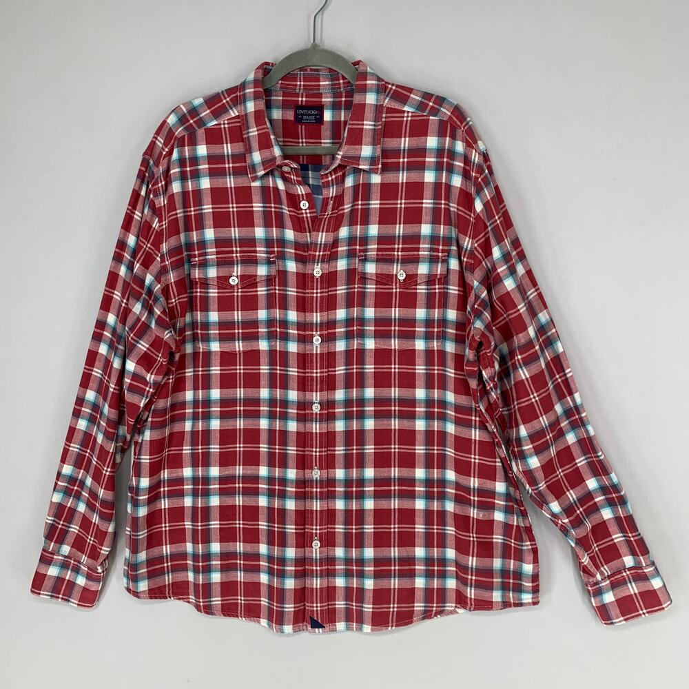 UNTUCKit Shirt 2XL Red Plaid Flannel Long Sleeve Casual Button Up Pockets